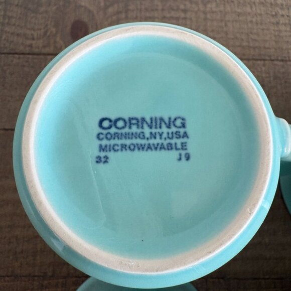 Vintage Corning Aqua Teal Green Blue Coffee Mug Set of 4 Cups - Picture 5 of 7